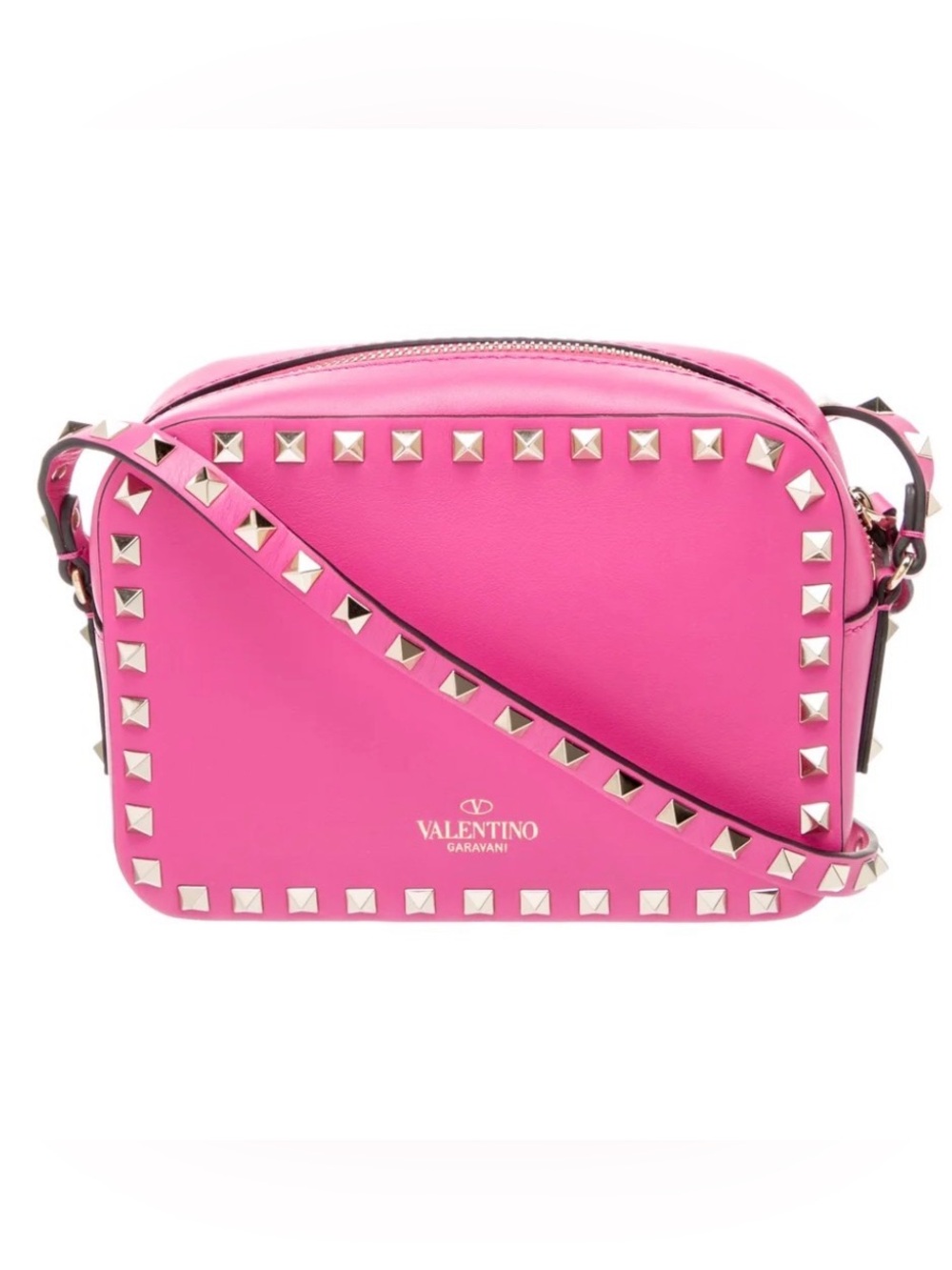 Valentino Garavani Pink Leather Rockstuds Camera Bag Crossbody/ Shoulder Bag